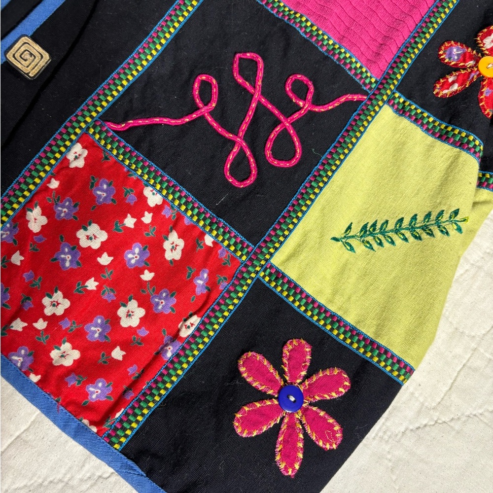 Sara Studio Color Block Patchwork Button Up Jacke… - image 6